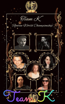 a poster for the team k ratan world championship with a rainbow of colors