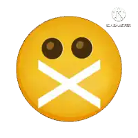 a yellow smiley face with brown eyes and a white x on it