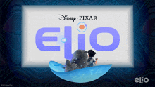 a poster for disney pixar elio shows a boy riding a whale