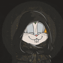 a cartoon of bugs bunny wearing a black hood