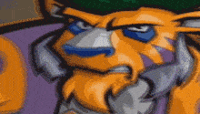 a close up of a cartoon tiger with a green hat