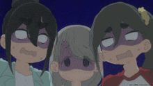 a cartoon of three girls with their eyes closed and a caption that says ' a ' on it