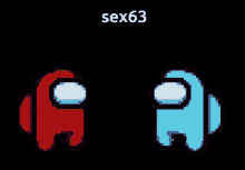 a pixel art drawing of a red among us character with the text sex63 above it