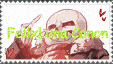 a drawing of a skeleton giving the middle finger with the words felix and canon written below him