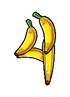 a cartoon drawing of three bananas with green stems