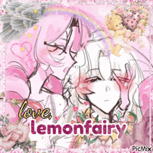 a drawing of a girl and a boy with the words love lemonfairy above them