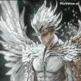 a statue of a man with wings and the words pixverse.ai below him