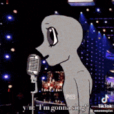 a cartoon character singing into a microphone with the words " i 'm gonna sing " below it