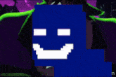 a blue square with a white smile on it is in a video game scene .