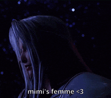 a video game character with the words mimi 's femme < 3 below her