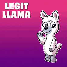 a cartoon llama is standing in front of a sign that says " legit llama "