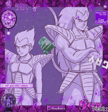 a picture of two anime characters with a purple background that says " gay clowns " on it