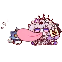 a cartoon drawing of a girl with a long pink tongue and flowers on her hair