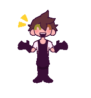a cartoon drawing of a boy with brown hair and green eyes giving a thumbs up