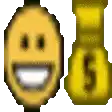 a pixel art of a smiling face next to a gold number 5