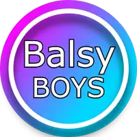 a blue and purple circle with the words balsy boys written on it