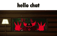 a picture of a demon with the words hello chat on it