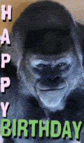 a picture of a gorilla with the words happy birthday on it