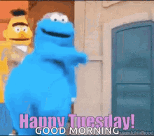 Happy Tuesday Cookie Monster Dance GIF - Happy Tuesday Cookie Monster Dance Bert And Ernie GIFs
