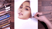 a drawing of a woman with prismacolor pencils