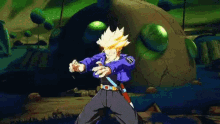 a cartoon character in a purple jacket with the letter g on his chest