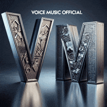 a poster for voice music official shows the letter v and the letter m