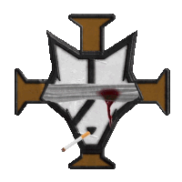a cross with a bandage and a cigarette in the middle