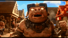 a cartoon of a pig wearing a helmet and a collar with a minecraft logo on it