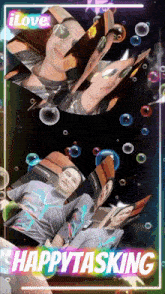 a poster that says happy tasking with a picture of a person