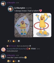 a screenshot of a conversation between lil bumpkin and lil bumpkin