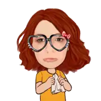 a cartoon of a woman wearing heart shaped glasses and holding a napkin