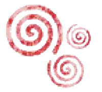 three red swirls on a white background with a white border
