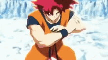 a cartoon character with red hair is standing in the snow .