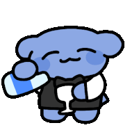 a cartoon bear wearing a tuxedo is holding a glass of water and a glass of wine .