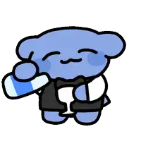 a cartoon bear wearing a tuxedo is holding a glass of water and a glass of wine .
