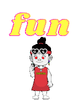 a cartoon girl wearing sunglasses and a zhotcita shirt holds a cell phone