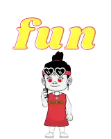 a cartoon girl wearing sunglasses and a zhotcita shirt holds a cell phone