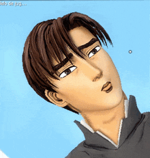a close up of a man 's face with a blue sky in the background and the words tela de jug