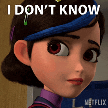 a picture of a cartoon girl with the words " i don 't know " above her