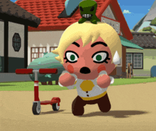 a cartoon character with a green monster on his head