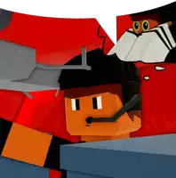 a cartoon character is wearing a headset and has a gun behind him