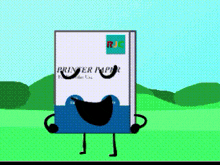 a cartoon drawing of a box of printer paper with arms and legs