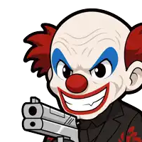 a cartoon of a clown holding a gun
