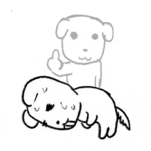 a black and white drawing of a dog giving a thumbs up while another dog looks on .