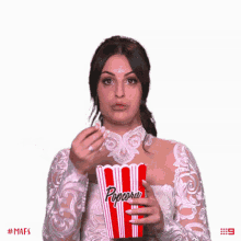 Eating Popcorn Entertained GIF - Eating Popcorn Entertained Whats Happening GIFs