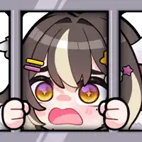 a cartoon girl with a surprised look on her face behind bars