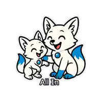 a sticker of two white foxes with the words all in below them