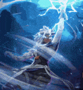a cartoon drawing of a woman holding a lightning bolt