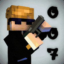 a pixel art of a man holding a gun with the number 7 in the corner