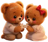 a couple of teddy bears holding puzzle pieces with anita cruz written on their heads